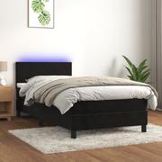 Łóżka - vidaXL Łóżko kontynentalne z materacem i LED, czarny aksamit 90x200 cm - miniaturka - grafika 1