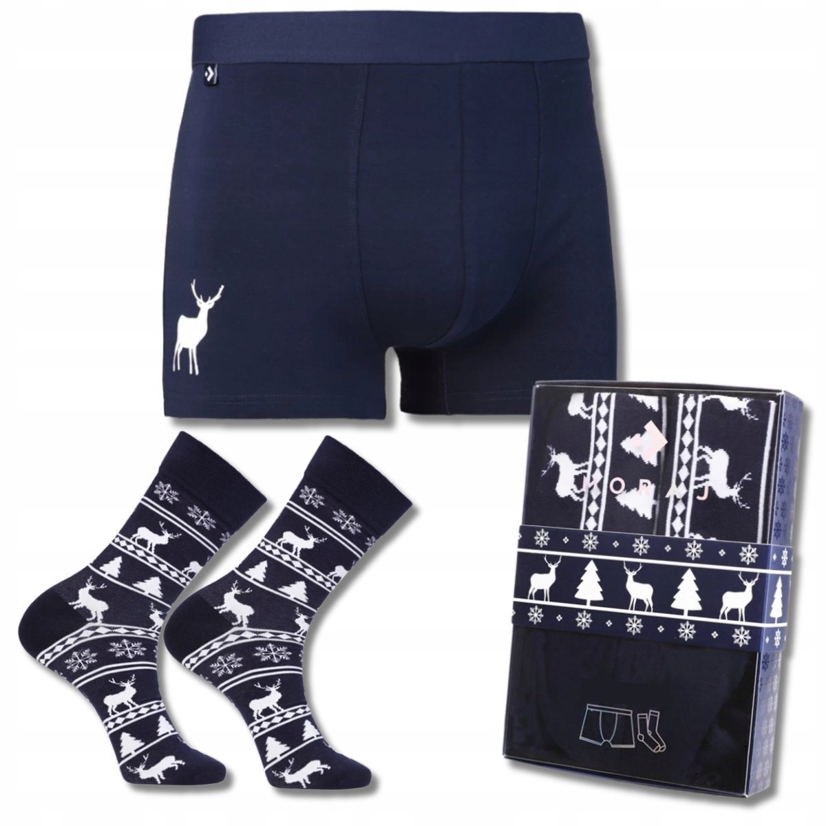 ZAPAKOWANY ZESTAW ŚWIĄTECZNY BOKSERKI MĘSKIE I SKARPETY PREZENT MORAJ 2XL