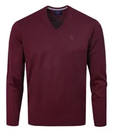 Swetry męskie - Sweter Męski Wełniany - Dekolt w Serek - Pako Jeans - Bordowy - miniaturka - grafika 1