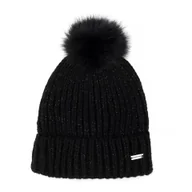 Czapki damskie - Damska czapka o grubym splocie z pomponem czarna - miniaturka - grafika 1