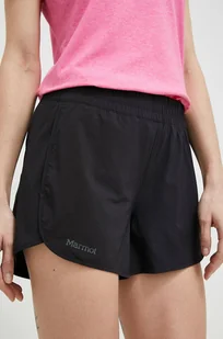Marmot szorty outdoorowe Elda kolor czarny gładkie medium waist - Spodenki damskie - miniaturka - grafika 1