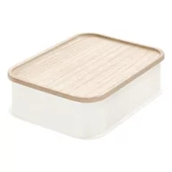 Pudła i pojemniki do przechowywania - Biały pojemnik z pokrywką z drewna paulownia iDesign Eco, 21,3x30,2 cm - miniaturka - grafika 1