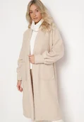 Płaszcze damskie - Jasnobeżowy Płaszcz Boucle Niezapinany Zopho - miniaturka - grafika 1