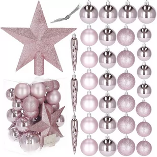 Bombki choinkowe 33 szt. zawieszki na choinkę ozdoby świąteczne z gwiazdą różowy - Bombki - miniaturka - grafika 1