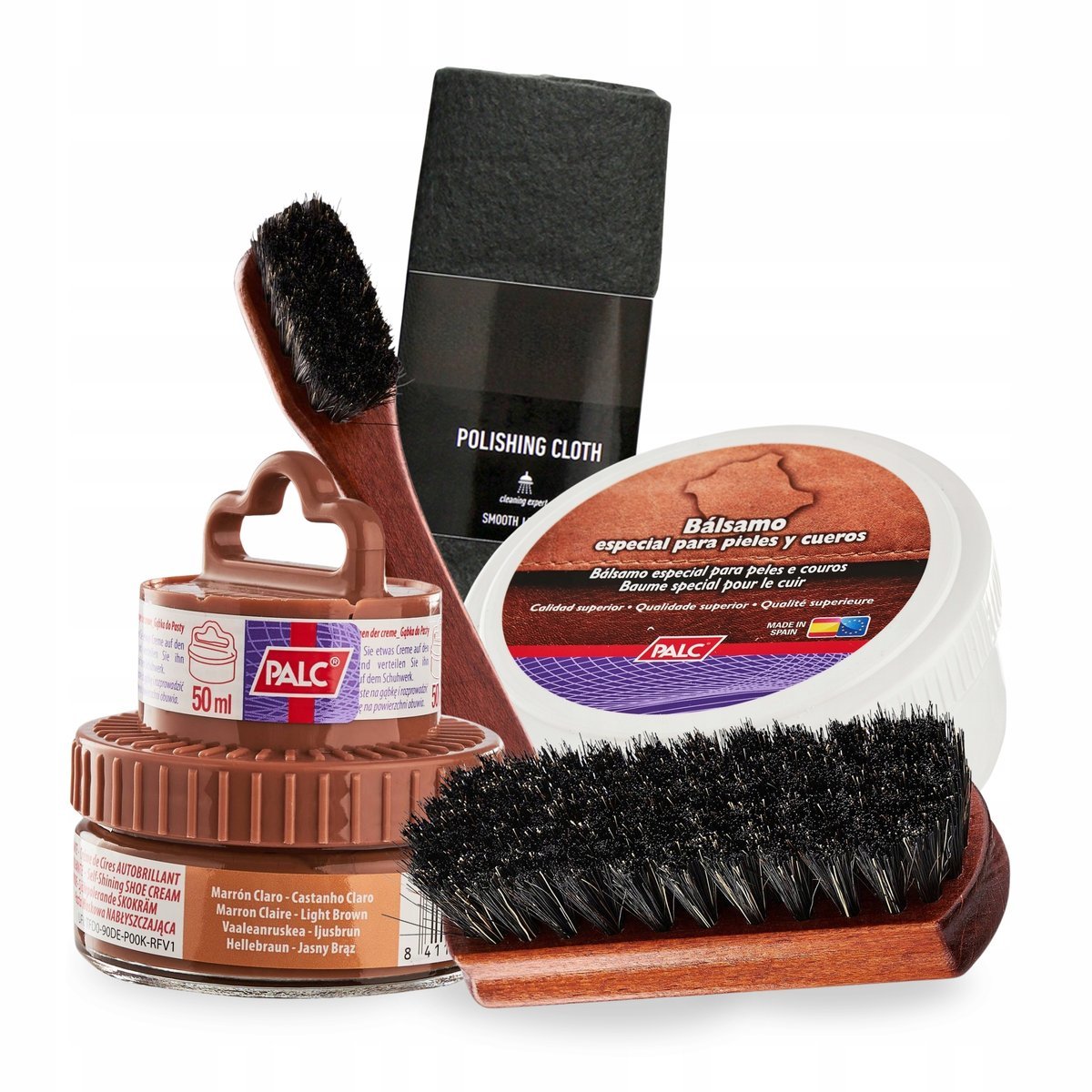 Tłuszcz i Jasnobrązowa Pasta do Butów Szczotki Szmatka Palc Zestaw 5w1
