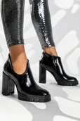 Botki damskie - Czarne botki skórzane lakierowane damskie na słupku z wycięciem na kostce PRODUKT POLSKI Casu 2647-600 - miniaturka - grafika 1