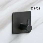 Zawiasy, okucia i inne akcesoria - Zestaw 2 samoprzylepnych haczyków ściennych, wieszak na ręczniki łazienkowe, kuchenne i ubrania, stal nierdzewna, czarny - miniaturka - grafika 1