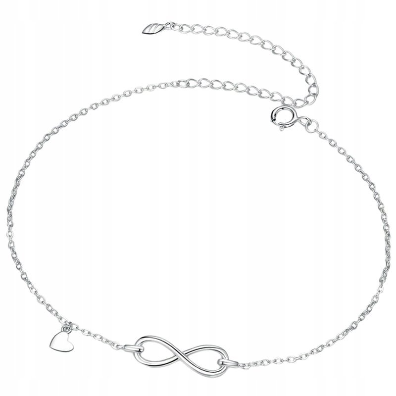 Bransoletka na Nogę Kostkę Serce Nieskończoność Srebro 925 Bransoletki Trus