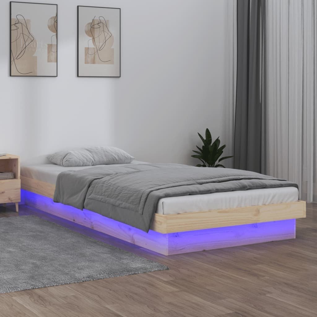 Łóżko z litego drewna z oświetleniem LED 100x200 cm