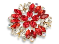 Broszki - Broszka Damska Złota Z Czerwonym Kwiatem I Motylkami - miniaturka - grafika 1