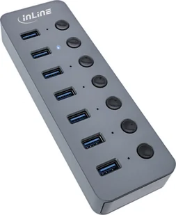 HUB USB InLine InLine® USB 3.2 Gen.1 hub, 7-port, with switch, aluminium, grey, with power supply unit 35395D - Huby USB - miniaturka - grafika 1