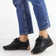 Półbuty damskie - Czarne skórzane półbuty damskie Sergio Leone sp013A - miniaturka - grafika 1