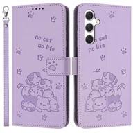 Portfele - Dla Samsung Galaxy A16 5G Etui z paskiem Cats Imprint Skórzany pokrowiec na telefon z portfelem - fioletowy Wielobarwny Purple - miniaturka - grafika 1