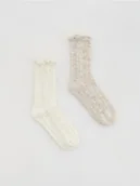 Skarpetki damskie - Reserved - Skarpety z domieszką wełny 2 pack - złamana biel - miniaturka - grafika 1