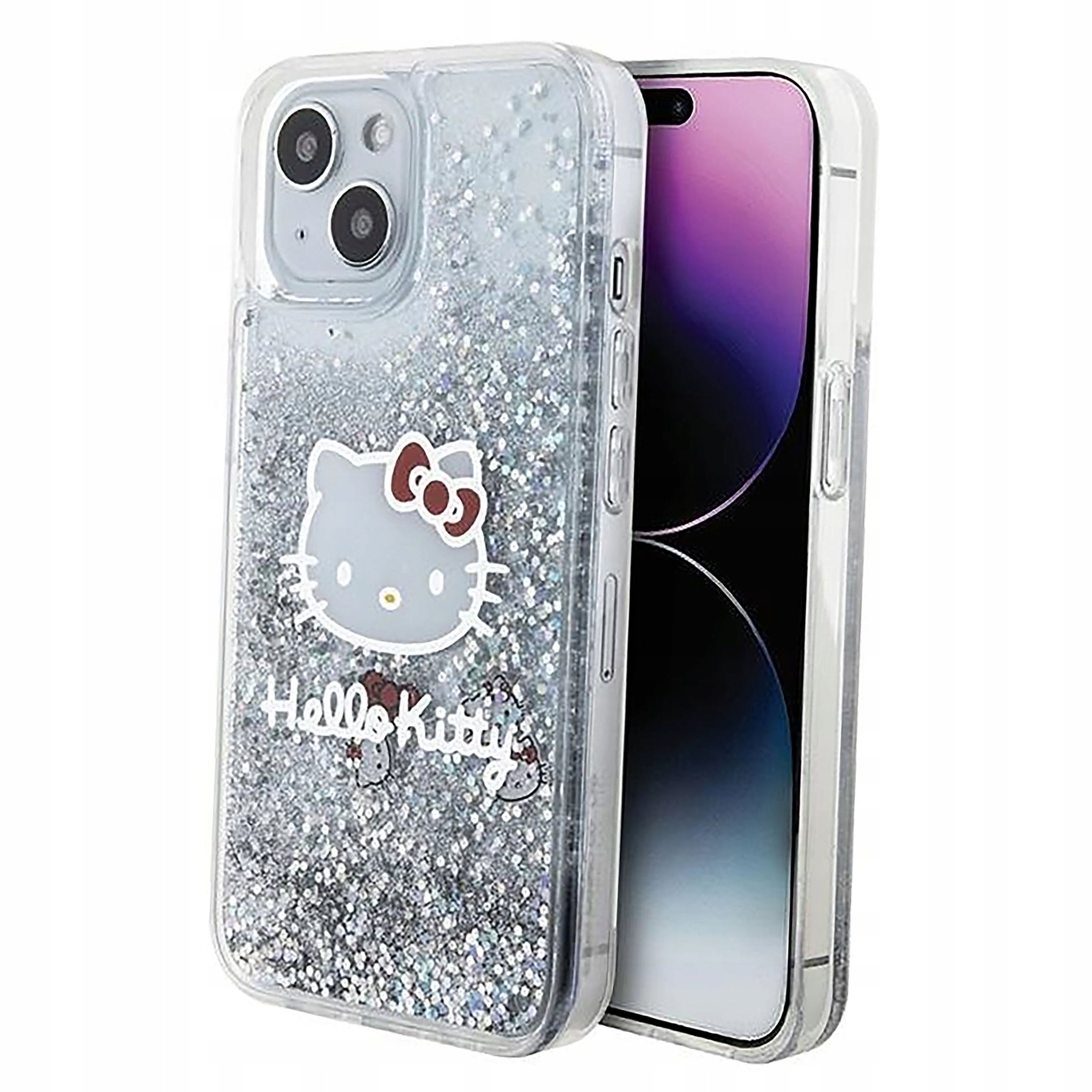 Plecki Etui Hello Kitty Liquid Glitter Charms Kitty Head do iPhone 15