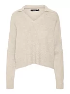Swetry damskie - VERO MODA Vmolina Ls Collar Blouse damski sweter z dzianiny, Birch/szczegóły: w. Melange, S - miniaturka - grafika 1