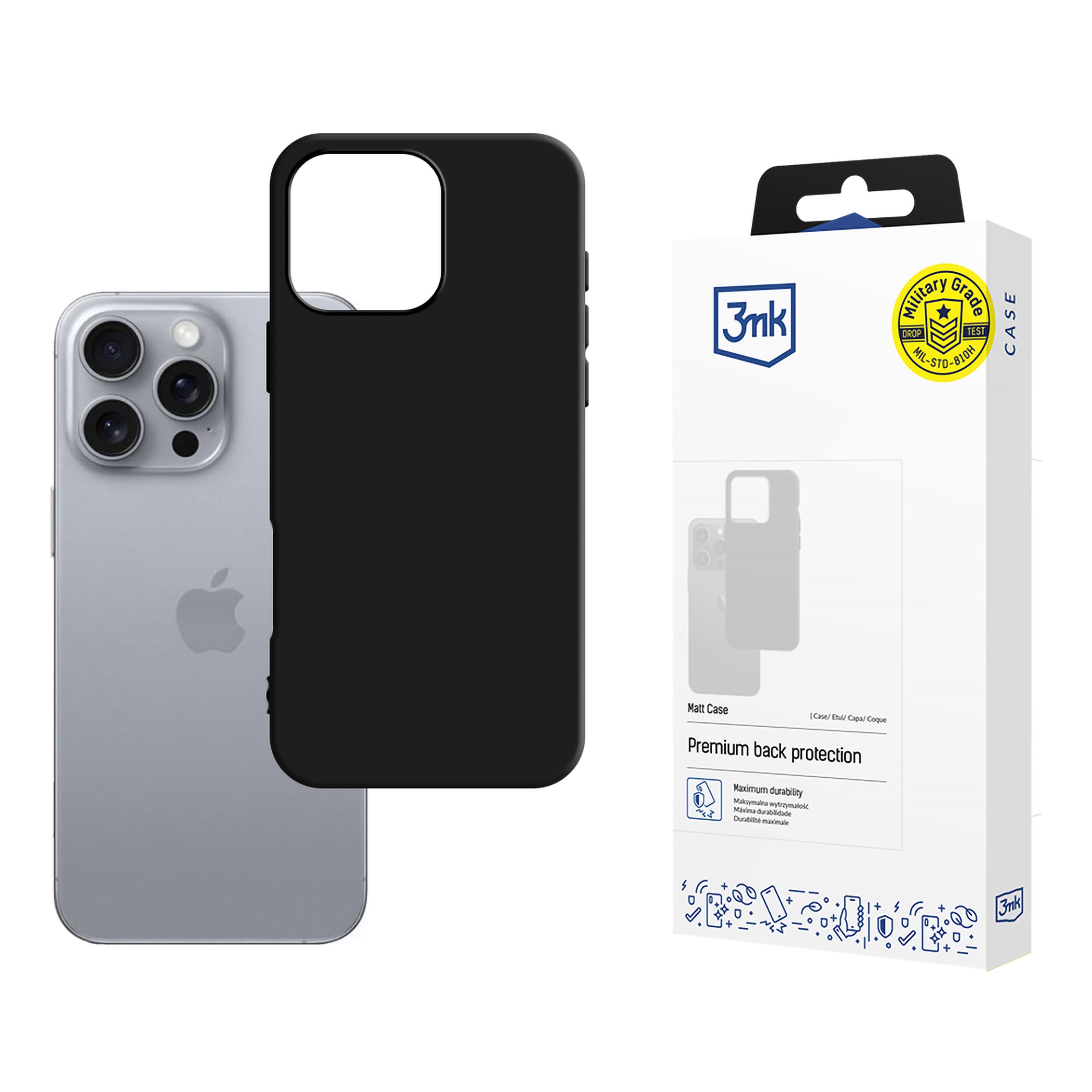 Czarne matowe etui cover plecki na tył do Apple iPhone 16 Pro 3mk Matt Case
