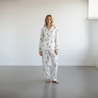 Piżamy damskie - Piżama w kotki z muślinu długa - miniaturka - grafika 1