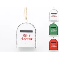 Ozdoby bożonarodzeniowe - Zawieszka skrzynka metalowa 4,5 x 2,5 x 6 cm biały / zielony / czerwony - miniaturka - grafika 1