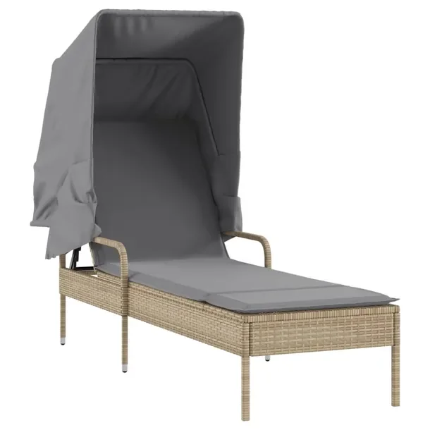 Leżak ogrodowy z zadaszeniem 62x200x130 cm beżowy rattan PE