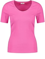 Koszulki i topy damskie - Gerry Weber Damska koszulka z cienkiej dzianiny prążkowanej z krótkim rękawem T-Shirt rękaw 1/2 T-shirt jednokolorowy, Peony, 38 - miniaturka - grafika 1