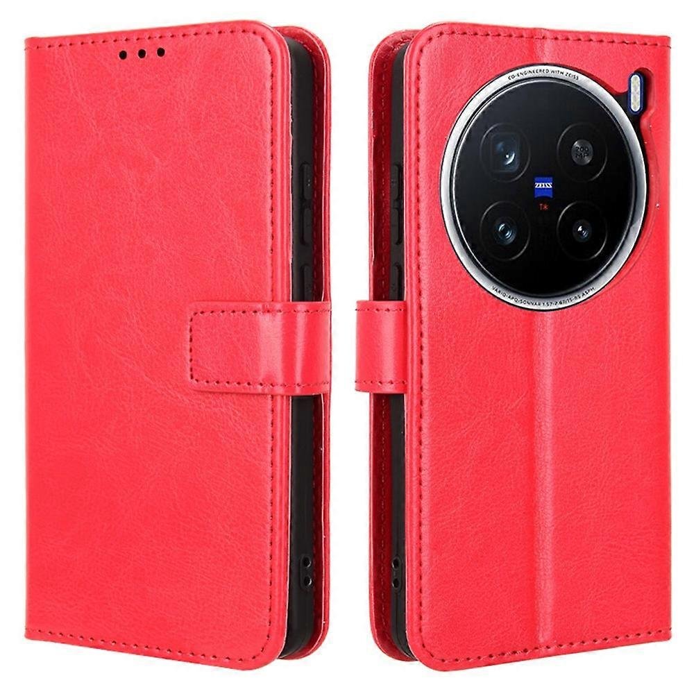 Dla vivo X200 Pro 5G Etui Crazy Horse Texture PU Skórzany Pokrowiec Na Portfel Na Telefon - Czerwony Wielobarwny Red