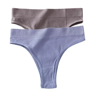 Stringi z wysokim stanem 2 szt. - Niebieski + szary L/XL - Majtki damskie - miniaturka - grafika 1