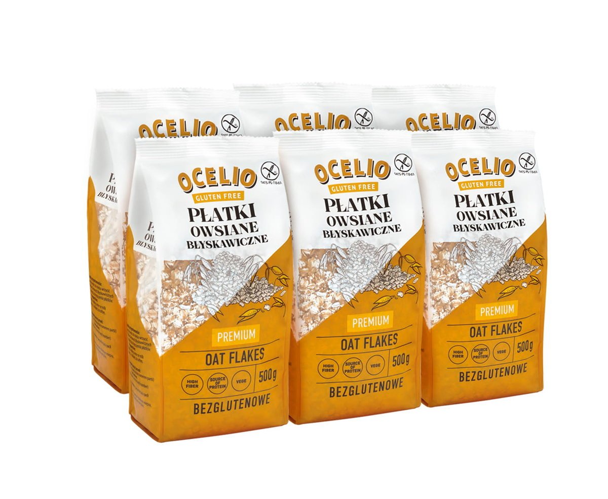Ocelio Bezglutenowe Płatki Owsiane Premium 500g (ZESTAW 6 szt.)