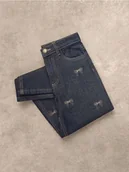 Spodnie i spodenki dla dziewczynek - Reserved - Jeansy super wide leg z haftem - granatowy - miniaturka - grafika 1