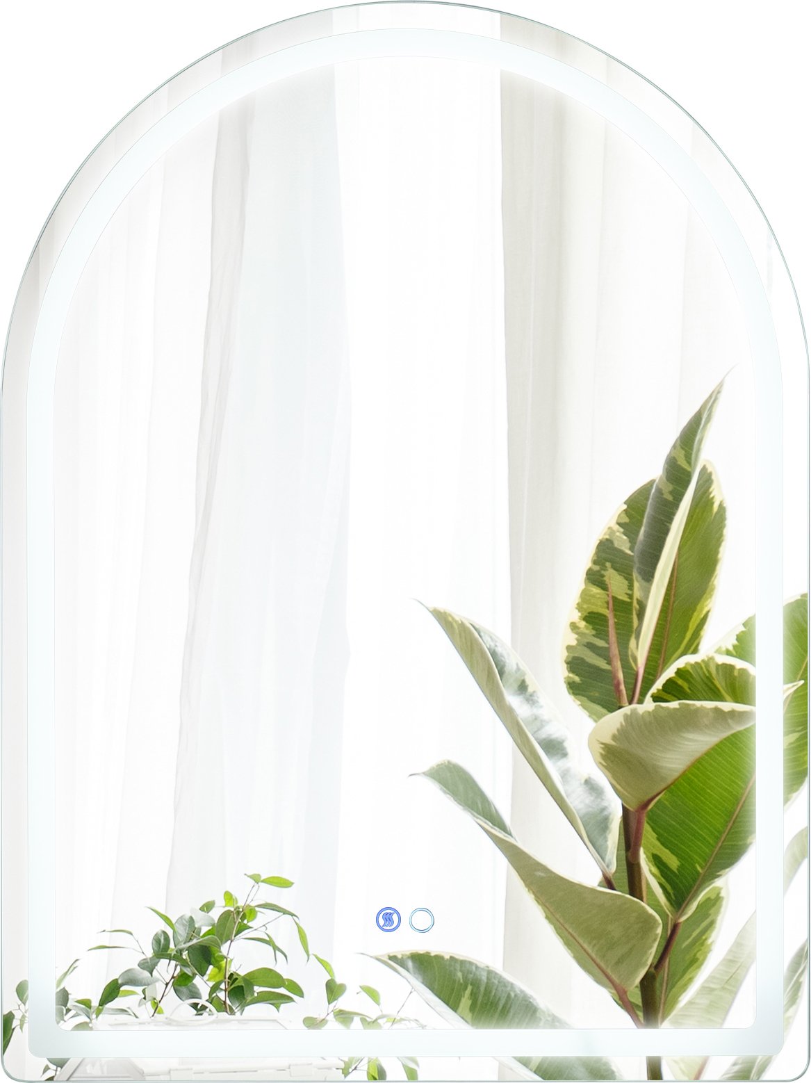 Lustro łazienkowe COSTWAY 80 x 60 CM LED, naścienne, zakrzywione lustro ze ściemnianym 3-kolorowym oświetleniem, przełącznikiem dotykowym, przeciwmgielne