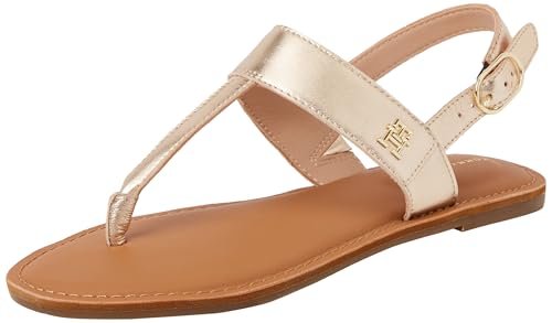 TOMMY HILFIGER Damskie stringi ze skóry metalicznej Sandal płaskie, złote (złote), 38 EU, Złoty, 38 EU