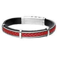 Bransolety męskie - Męska bransoletka z czerwoną, plecioną skórą - miniaturka - grafika 1