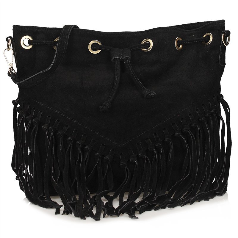 Stylowa skórzana listonoszka z ozdobnymi frędzlami Toscanio G145