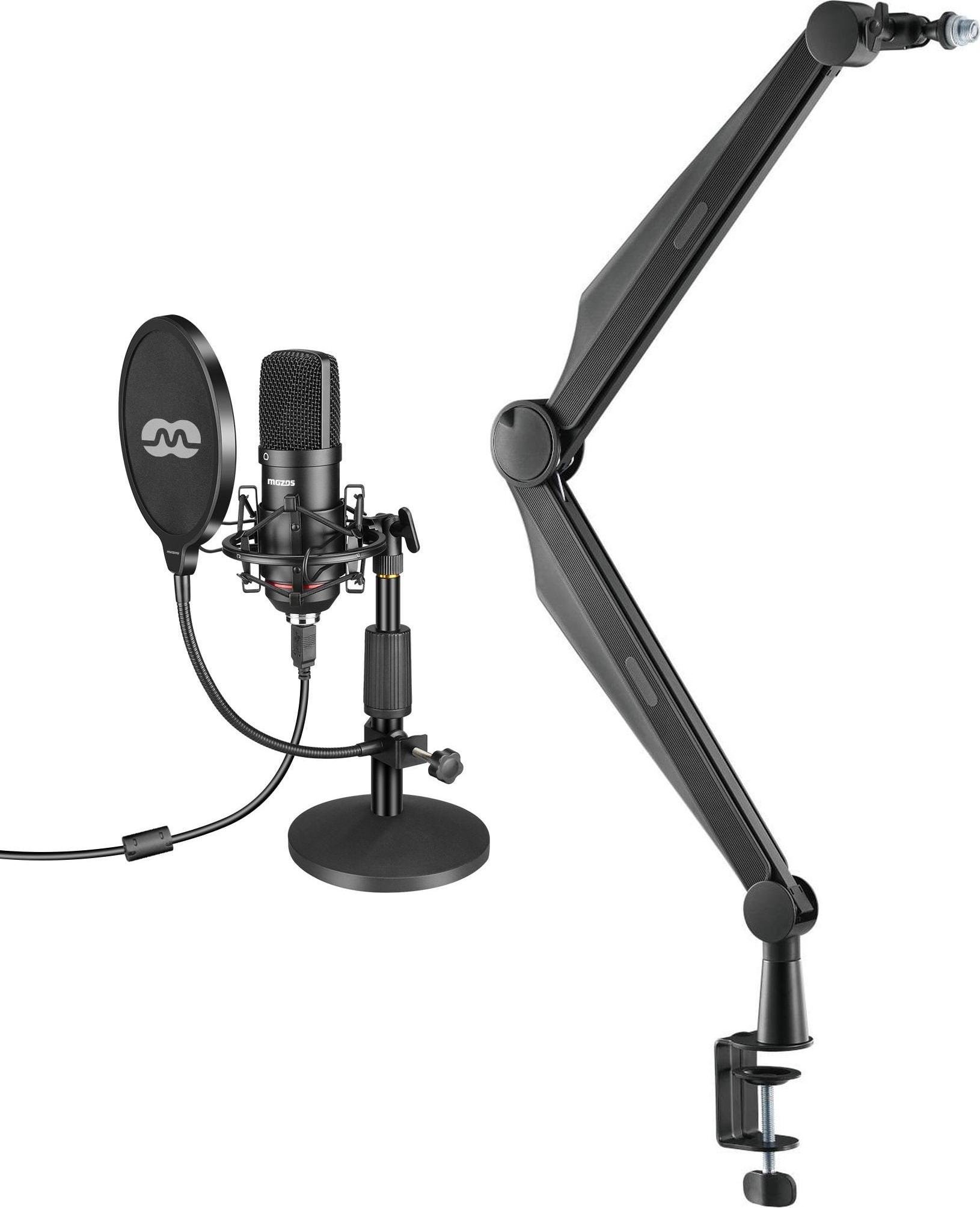 Mikrofon Mozos Mikrofon Mozos USB MKIT-900PRO Gamer + Ramię statyw mikrofonowy czarny 80 cm SB41