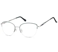 Okulary korekcyjne, oprawki, szkła - Damskie okulary żyłkowe zerówki oprawki korekcyjne kocie oczy Flex 898D granatowo-srebrne - miniaturka - grafika 1