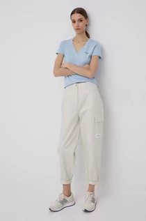 Spodnie damskie - Calvin Klein Jeans Jeans spodnie bawełniane damskie kolor beżowy joggery high waist - grafika 1