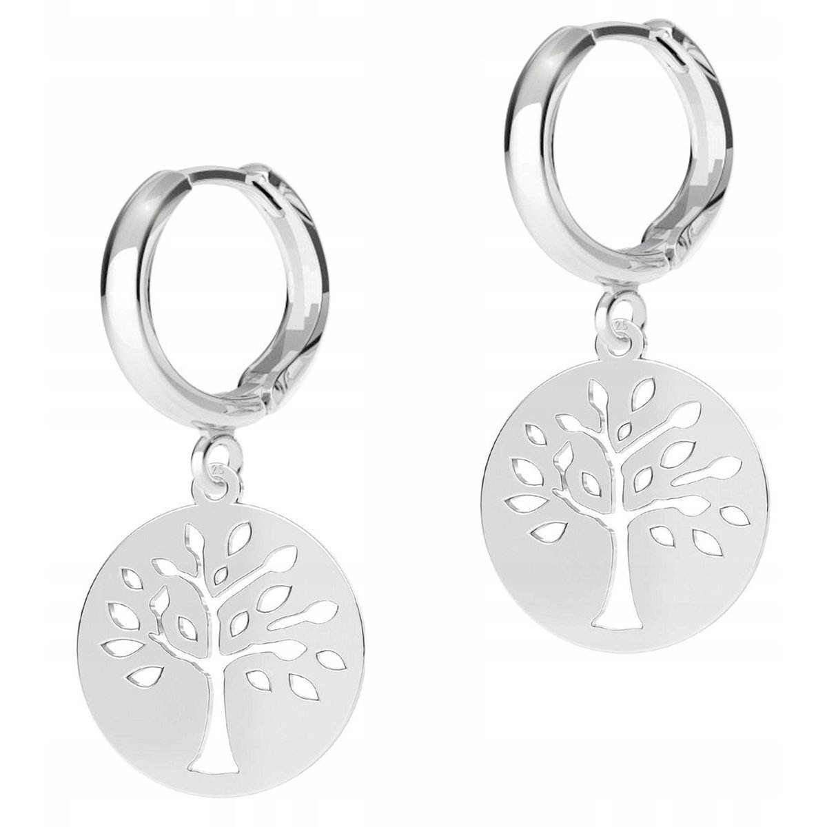 Kolczyki Srebrne Drzewo Drzewko Życia Okrągła Blaszka Ażur SREBRO 925