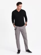 Spodnie męskie - Spodnie męskie z kieszeniami cargo i ściągaczem na dole nogawki - szare V4 OM-PACG-0189 - miniaturka - grafika 1