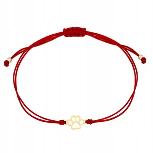 Złota sznurkowa bransoletka 585 czerwony sznurek ślad łapy celebrytka łapka - Bransoletki - miniaturka - grafika 1