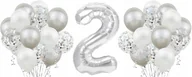 Balony i akcesoria - Zestaw SREBRNY BALONY na 2 URODZINY białe konfetti - miniaturka - grafika 1