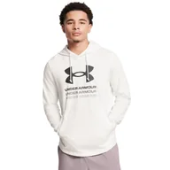 Bluzy sportowe męskie - Męska bluza dresowa nierozpinana z kapturem Under Armour UA Rival Terry Graphic Hood - biała - UNDER ARMOUR - miniaturka - grafika 1