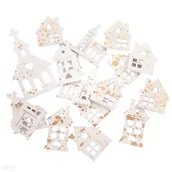 Dekoratorstwo - Drewniane domki, 17 szt., białe, złocone - miniaturka - grafika 1
