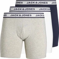 Majtki męskie - JACK&JONES bokserki męskie, 3-pak - JACSOLID, elastyczna bawełna, gładkie szare/białe/granatowe 2XL - miniaturka - grafika 1