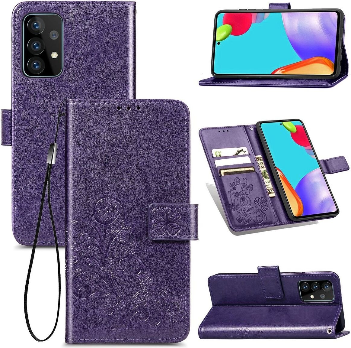 Pokrowiec König Design kompatybilny z etui na telefon Samsung Galaxy A72 5G ze skóry syntetycznej - Fioletowe etui na telefon komórkowy