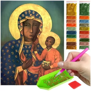 Haft Diamentowy ARTULIO, Obraz DIY 5D, Diamond Painting, Mozaika diamentowa 30x40cm (Matka Boska z Dzieciątkiem) + zestaw akcesoriów - Malowanie po numerach - miniaturka - grafika 1