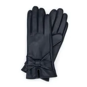 Rękawiczki - Damskie rękawiczki skórzane z dużą kokardą - miniaturka - grafika 1