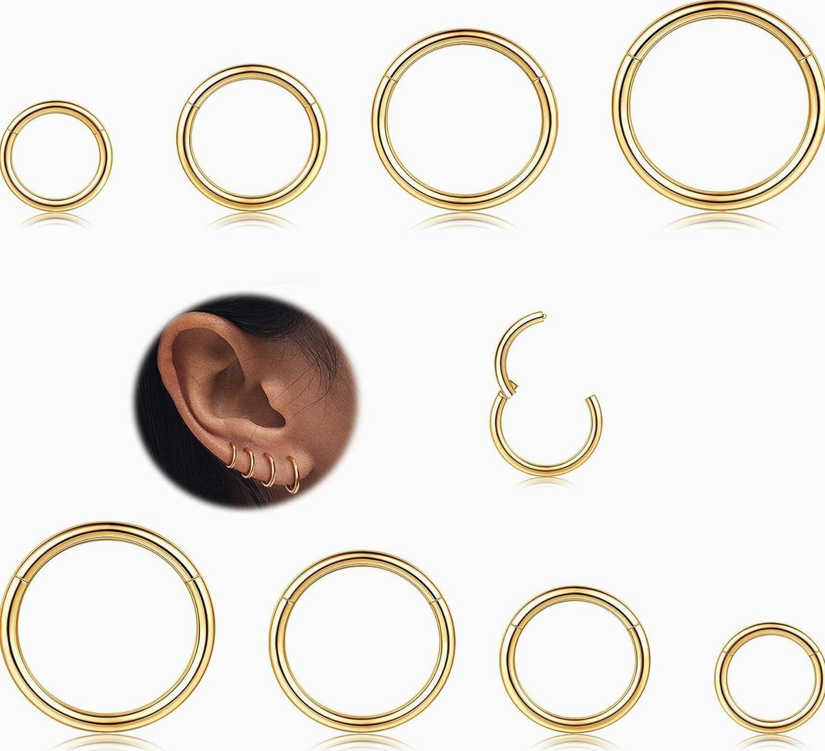 KOLCZYKI 8 SZTUK 16G ZE STALI CHIRURGICZNEJ OKRĄGŁE KLASY IMPLANT