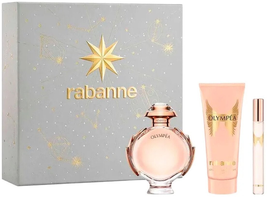 Rinkinys Paco Rabanne Olympea moterims: kvapusis vanduo EDP, 80 ml + kūno losjonas, 100 ml + kvapusis vanduo EDP, 10 ml
