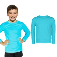 Bluzki damskie - BLUZKA DZIECIĘCA CHŁOPIĘCA DZIEWCZĘCA DŁUGI RĘKAW LONGSLEEVE DZIECIĘCY TURKUSOWY BAWEŁNIANA BEZ NADRUKU 110 - miniaturka - grafika 1