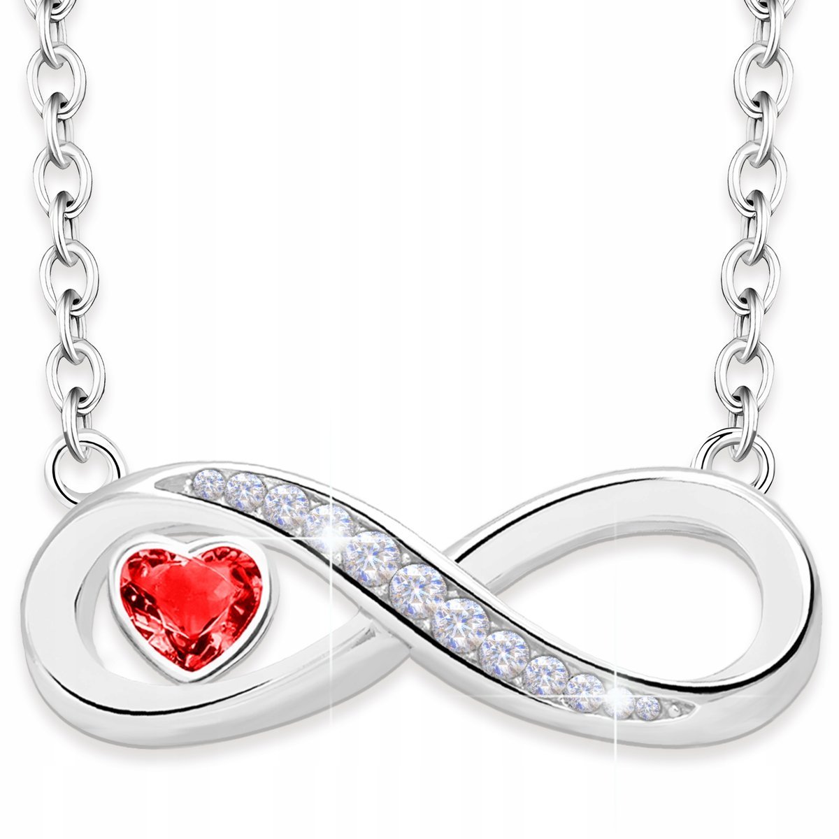 Naszyjnik Srebrny Nieskończoność z Czerwonym Sercem Forever Love SREBRO 925